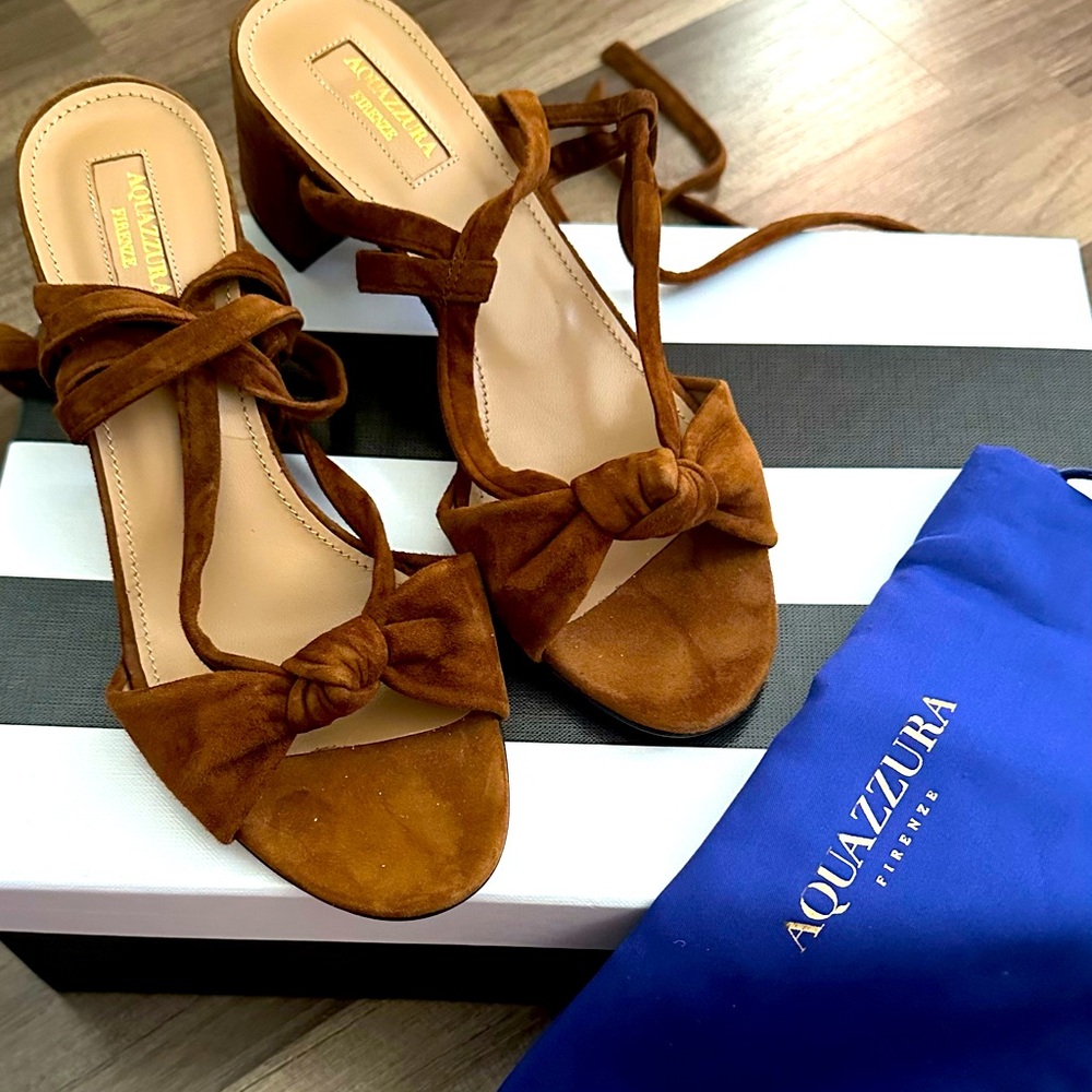 New Aquazzura suede sandals size 37.
